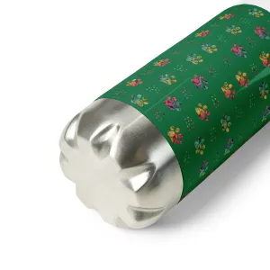 Dark Green Paw Prints Water Bottle