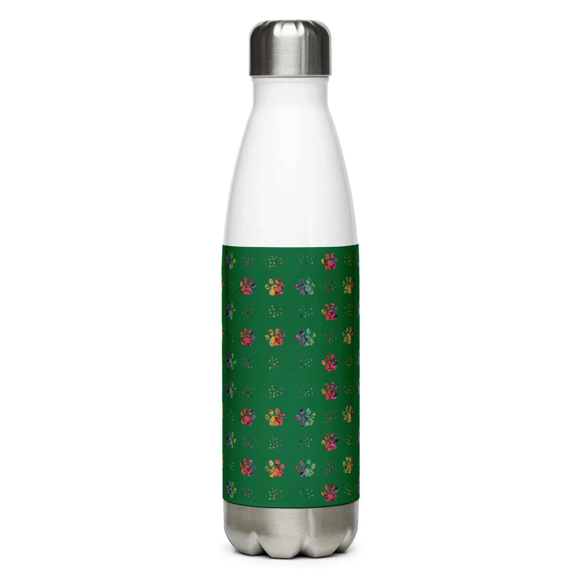 Dark Green Paw Prints Water Bottle