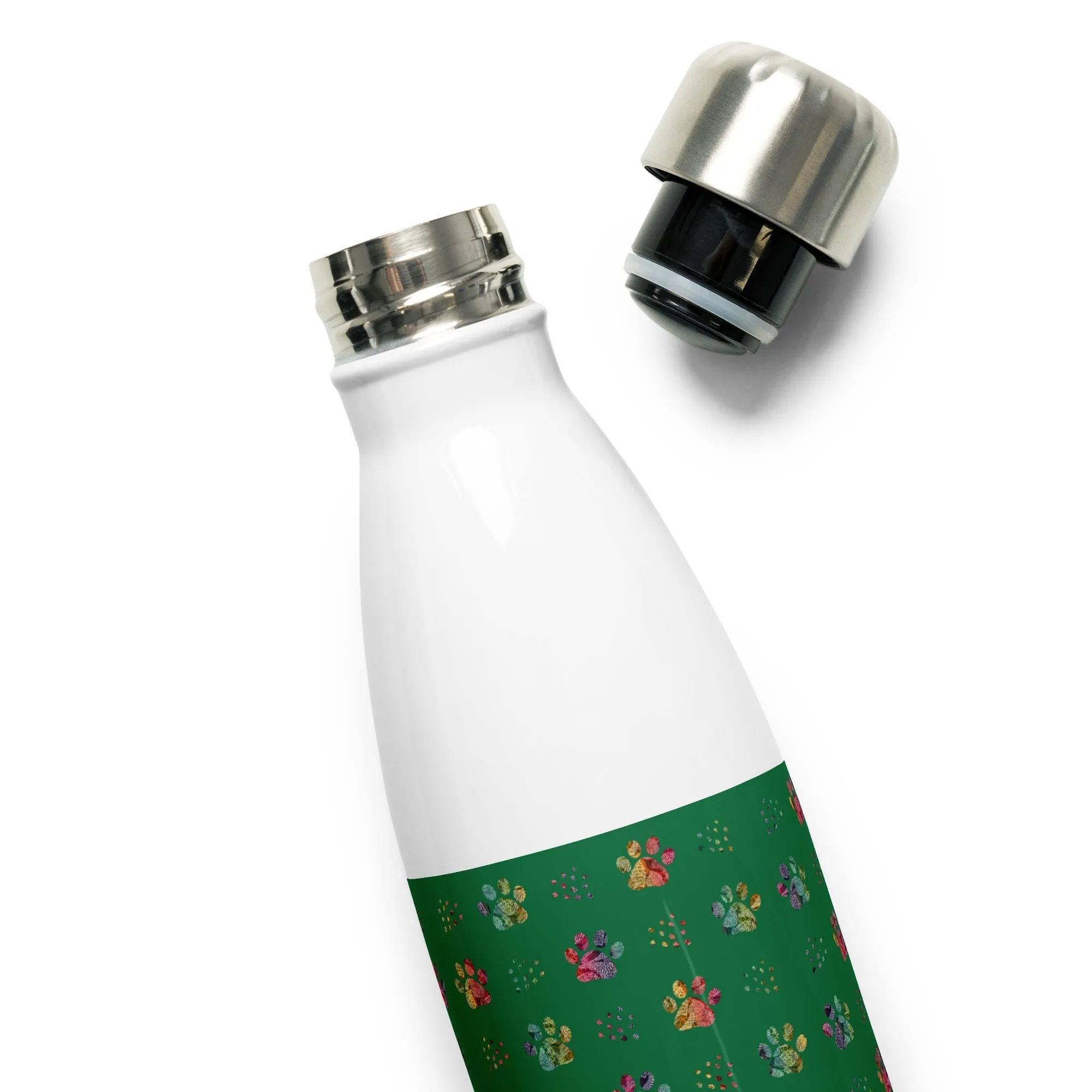 Dark Green Paw Prints Water Bottle