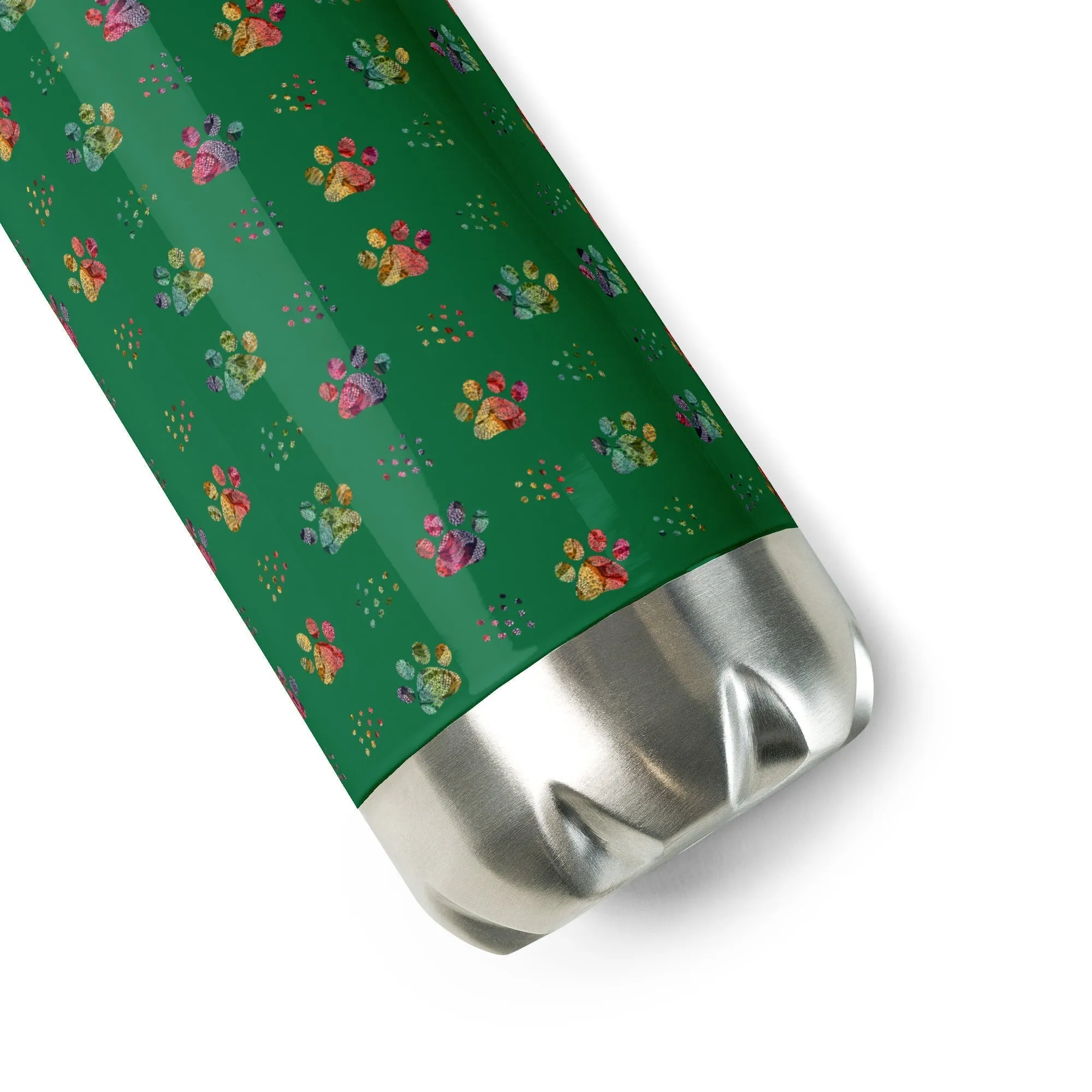 Dark Green Paw Prints Water Bottle