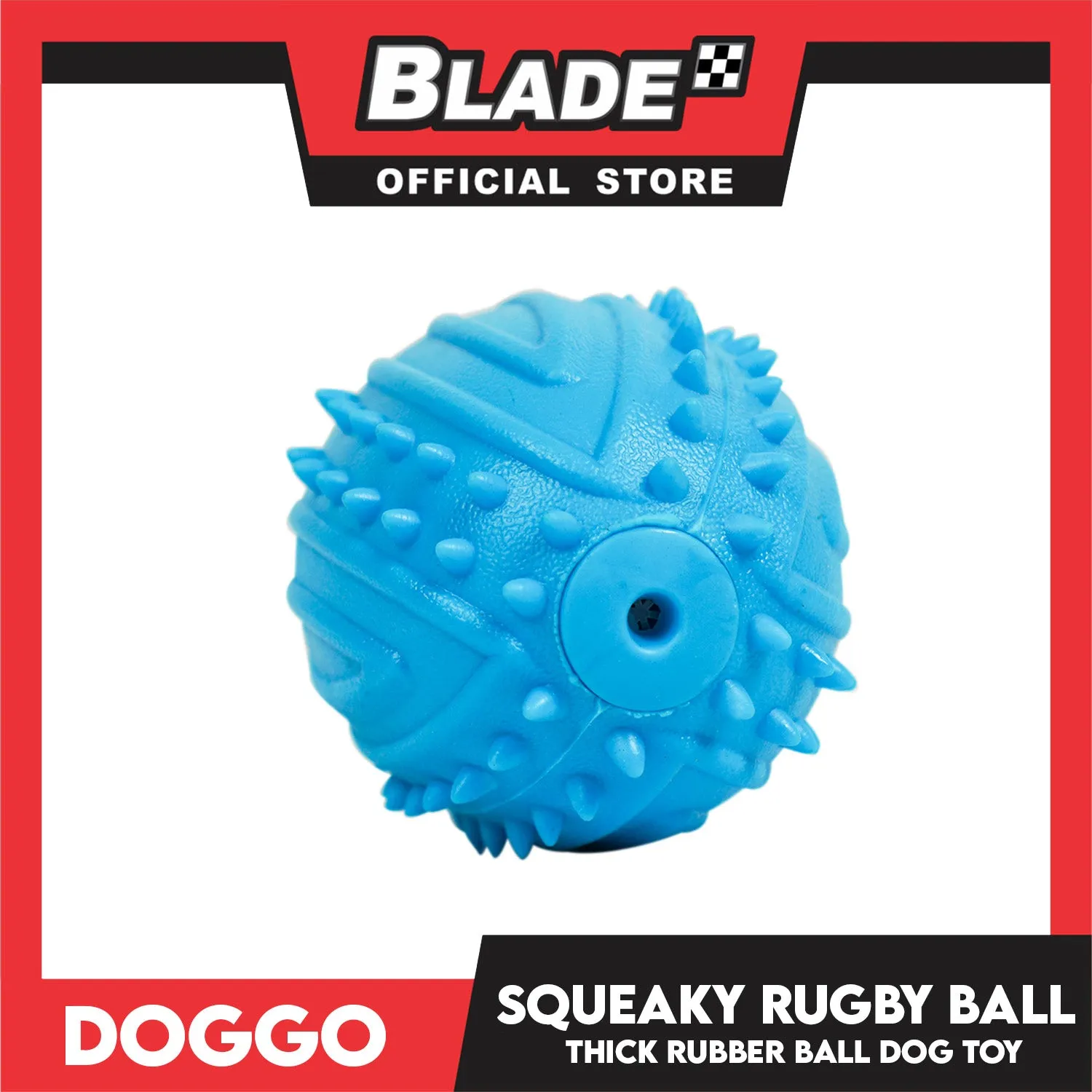 Doggo Dog Toy Squeaky Rugby Ball Thick Rubber (Blue)