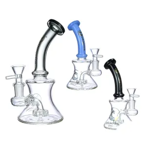 Dragon Glass Water Pipe With Bell Shape Base   Matrix Perc & Bent Neck - 200 Grams - 6 Inches - Assorted Colors [DGE-291]