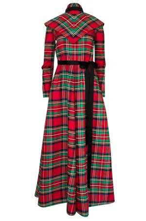 Early 1970s Geoffrey Beene Boutique Red Plaid Holiday Silk Taffeta Dress
