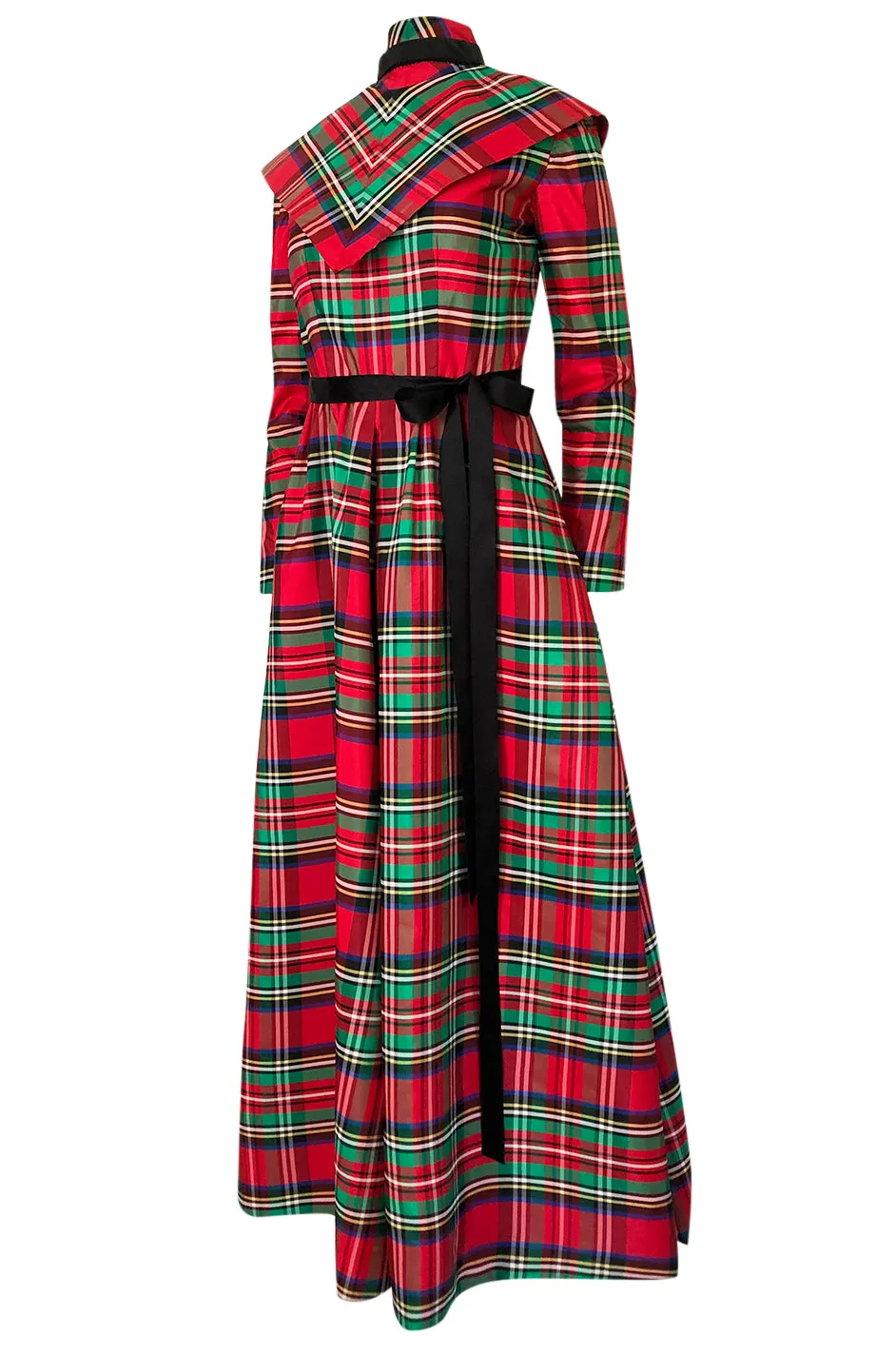 Early 1970s Geoffrey Beene Boutique Red Plaid Holiday Silk Taffeta Dress