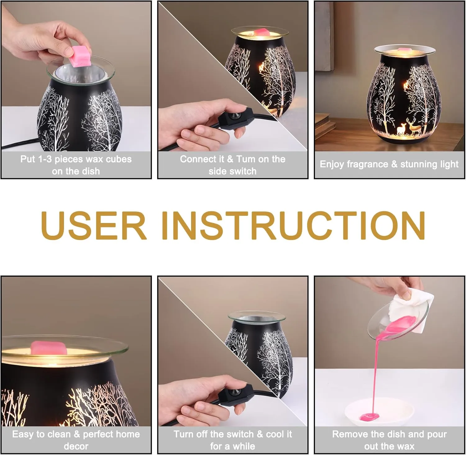 Electric Wax Warmer for Scented Wax Melters,Glass Wax Melt Warmer Black,Warme...