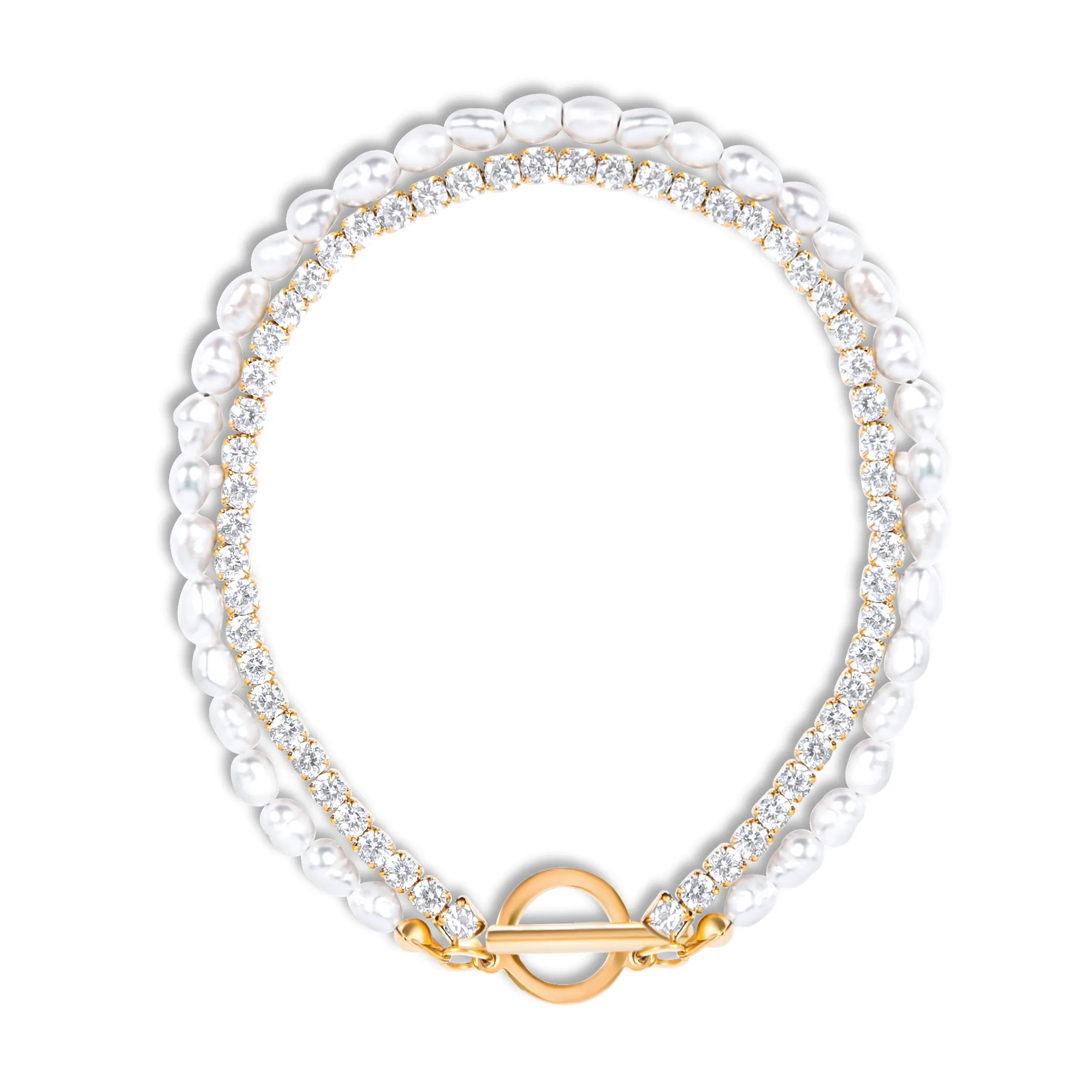 Ellie Vail Water Resistant Jewelry- Topanga Double Chain Pearl Toggle Bracelet