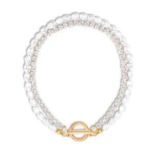 Ellie Vail Water Resistant Jewelry- Topanga Double Chain Pearl Toggle Bracelet
