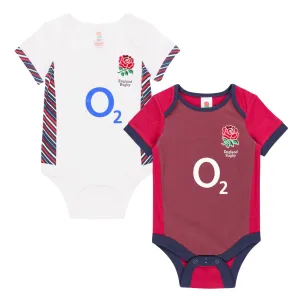 England Rugby Baby 2 Pack Bodysuits | White & Red | 2024/25