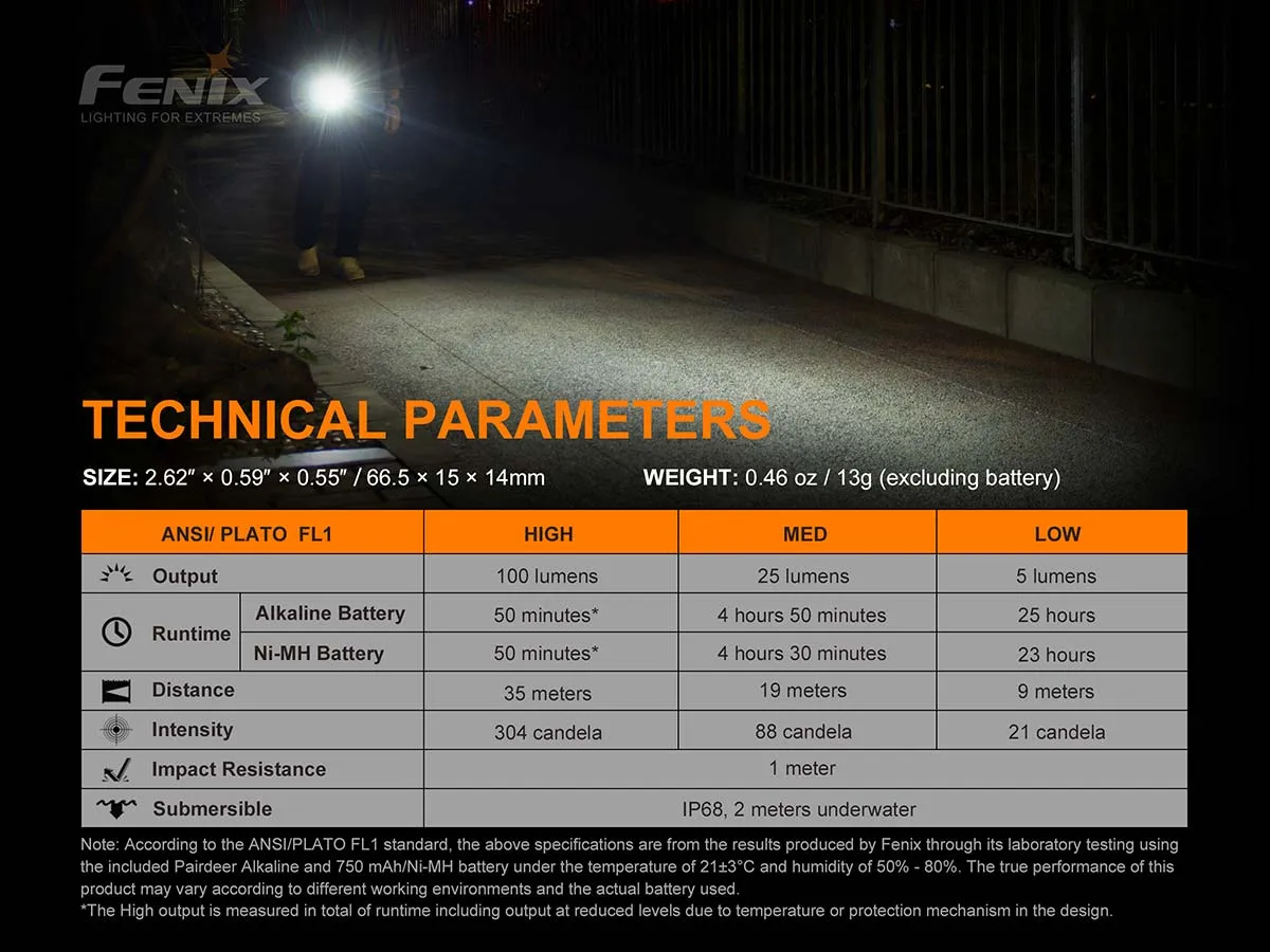 Fenix E01 V2.0 AAA Flashlight 100 Lumens
