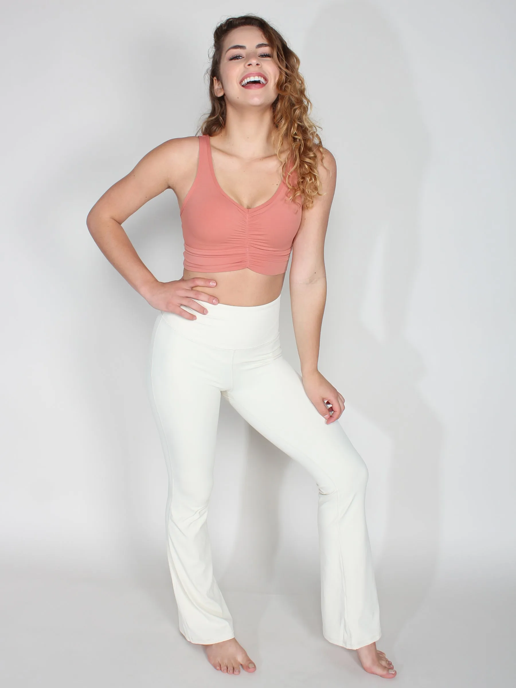 Flared yoga high waist tights - cream