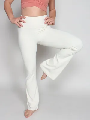 Flared yoga high waist tights - cream