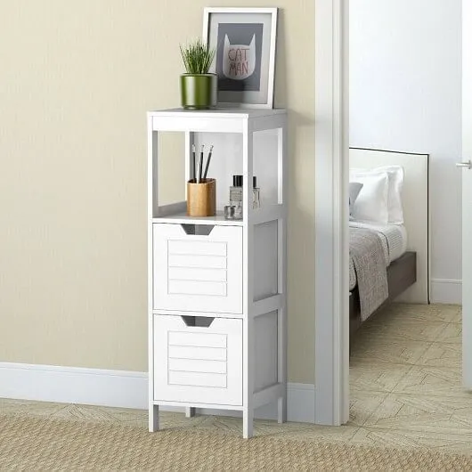 Floor Cabinet Multifunction Storage Rack Stand Organizer - Color: White
