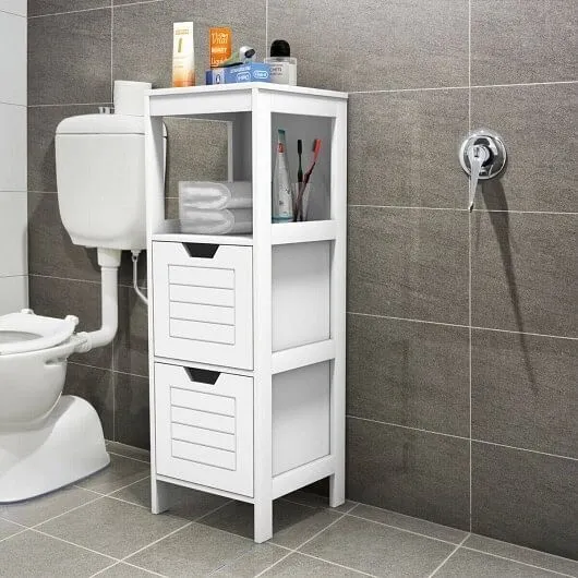 Floor Cabinet Multifunction Storage Rack Stand Organizer - Color: White