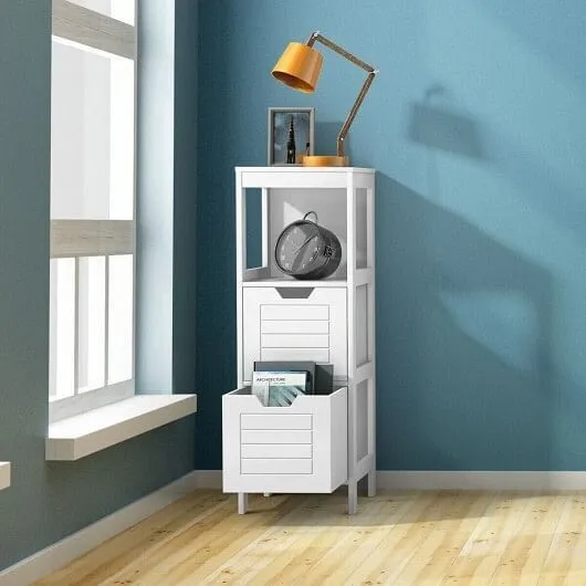Floor Cabinet Multifunction Storage Rack Stand Organizer - Color: White