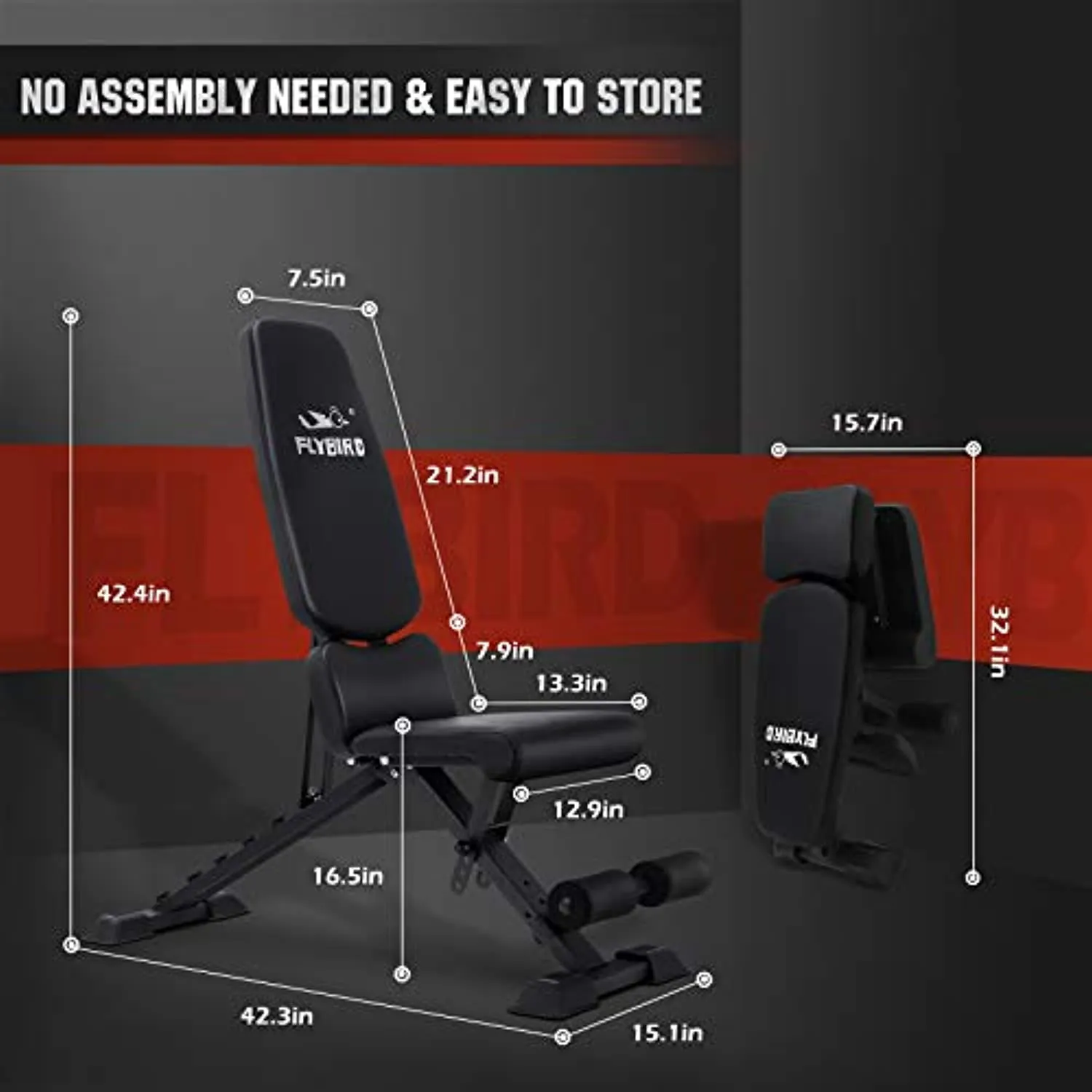 FLYBIRD Adjustable Bench,Utility Weight Bench for Full Body Workout- Multi-Purpose Foldable incline/decline Bench