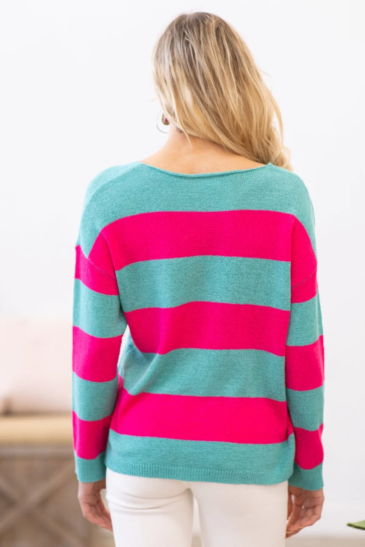 Fuchsia and Mint Rugby Stripe Top