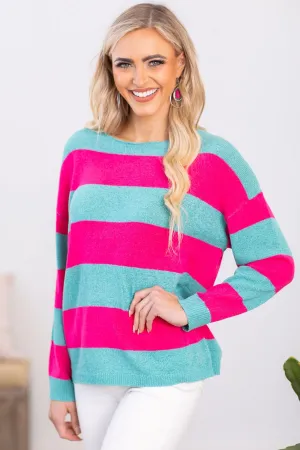 Fuchsia and Mint Rugby Stripe Top