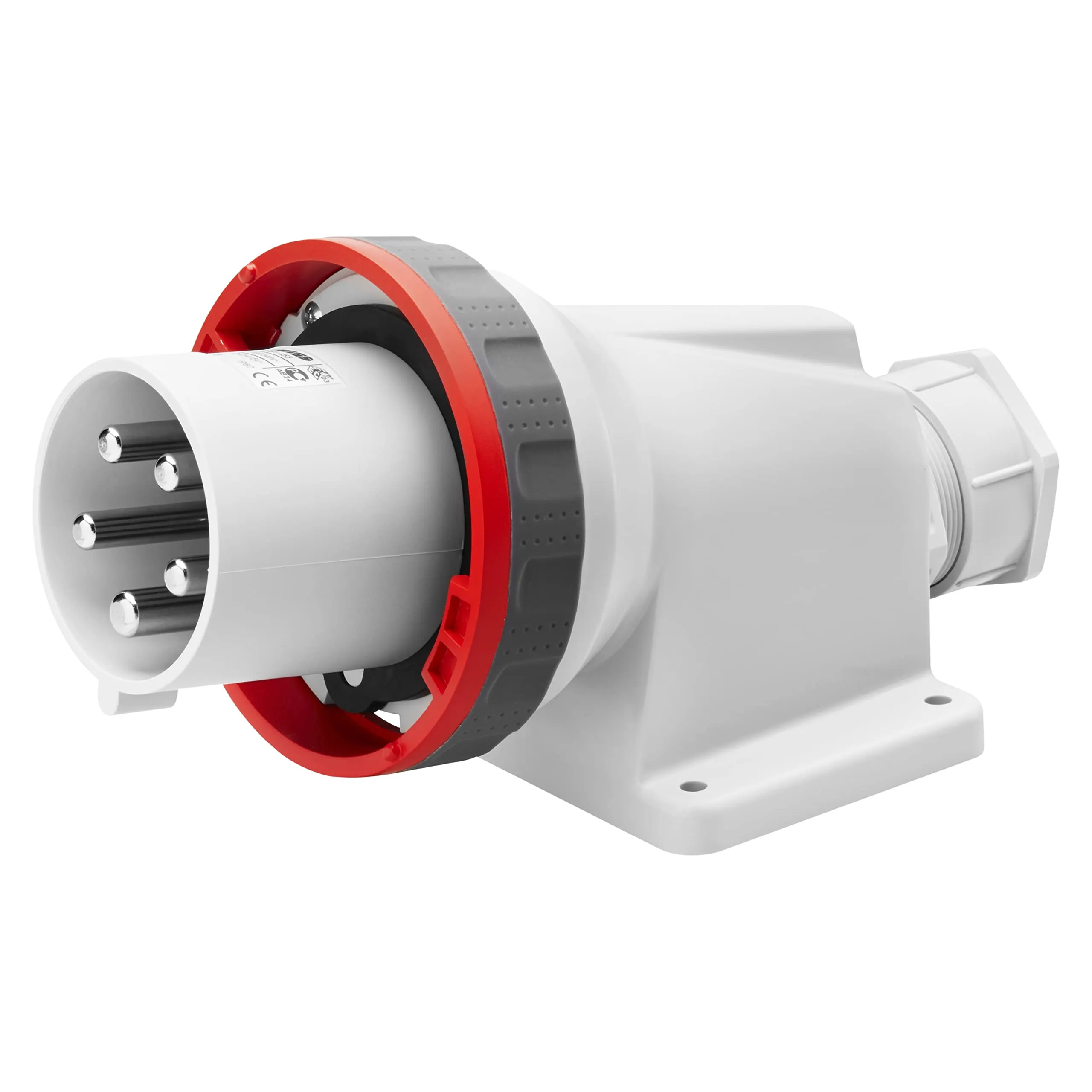 Gewiss GW61453 Low Voltage High Current Fixed Watertight 90 Degree Surface-Mounting Plug with Mantle Connection, IP67, 6 Reference, 3P N E Pole, 380V-415V, 63 A, 50 Hz/60 Hz, Red