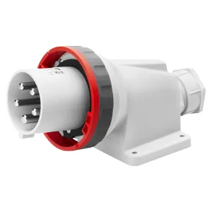 Gewiss GW61453 Low Voltage High Current Fixed Watertight 90 Degree Surface-Mounting Plug with Mantle Connection, IP67, 6 Reference, 3P N E Pole, 380V-415V, 63 A, 50 Hz/60 Hz, Red