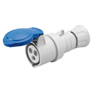 Gewiss GW62015H Low Voltage Screw Wiring Straight Connector, High Performance, IP44/IP54, 6 Reference, 2P E Pole, 200V-250V, 32 A, 50 Hz/60 Hz, Blue