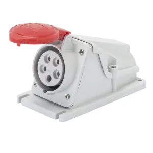 Gewiss GW62482 Low Voltage Screw Wiring 90 Degree Angled Surface-Mounting Socket-Outlet, IP44, 6 Reference, 3P N E Pole, 380V-415V, 16 A, 50 Hz/60 Hz, Red
