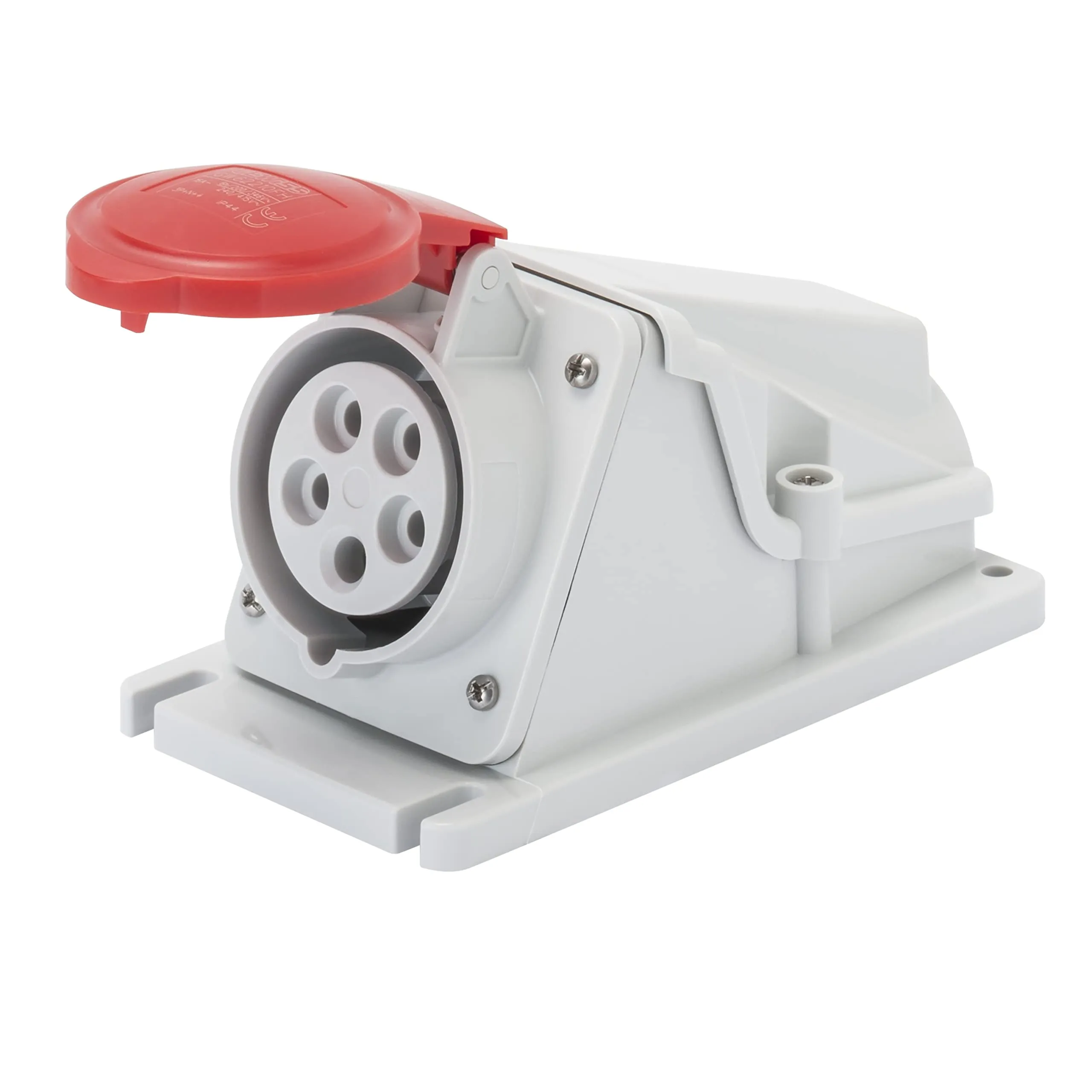 Gewiss GW62482 Low Voltage Screw Wiring 90 Degree Angled Surface-Mounting Socket-Outlet, IP44, 6 Reference, 3P N E Pole, 380V-415V, 16 A, 50 Hz/60 Hz, Red