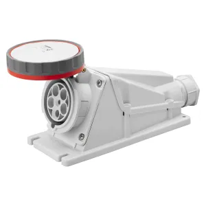 Gewiss GW63527 Low Voltage Screw Wiring 90 Degree Angled Surface-Mounting Socket-Outlet for High Current, IP67, 6 Reference, 3P N E Pole, 380V-415V, 63 A, 50 Hz/60 Hz, Red