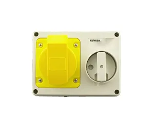 Gewiss GW66001 Horizontal Interlocked Socket Outlet, IP44, 4 Reference, 2P E Pole, 100V-130V, 16 A, 50 Hz/60 Hz, Yellow