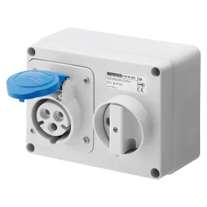 Gewiss GW66004 Horizontal Interlocked Socket Outlet, IP44, 6 Reference, 2P E Pole, 200V-250V, 16 A, 50 Hz/60 Hz, Blue