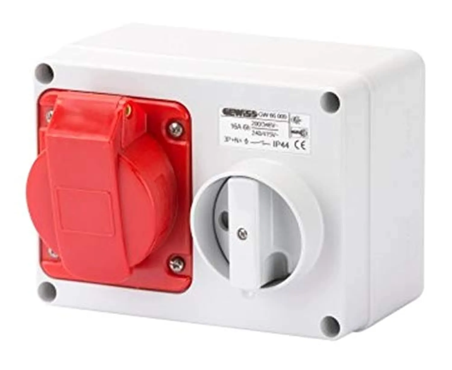 Gewiss GW66009 Horizontal Interlocked Socket Outlet, IP44, 6 Reference, 3P N E Pole, 380V-415V, 16 A, 50 Hz/60 Hz, Red