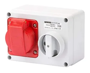 Gewiss GW66009 Horizontal Interlocked Socket Outlet, IP44, 6 Reference, 3P N E Pole, 380V-415V, 16 A, 50 Hz/60 Hz, Red