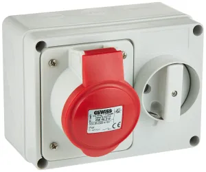 Gewiss GW66019 Horizontal Interlocked Socket Outlet, IP44, 6 Reference, 3P E Pole, 380V-415V, 32 A, 50 Hz/60 Hz, Red