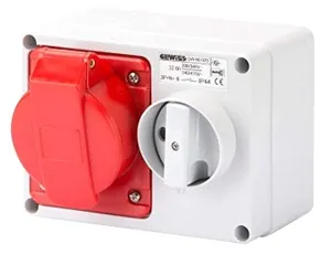 Gewiss GW66020 Horizontal Interlocked Socket Outlet, IP44, 6 Reference, 3P N E Pole, 380V-415V, 32 A, 50 Hz/60 Hz, Red