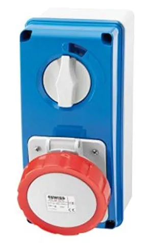 Gewiss GW66208N Interlocked Vertical Socket-Outlet with Bottom and Rotary Switch, without Fuse-Holder Base, IP67, 6 Reference, 3P E Pole, 380V-415V, 16 A, 50 Hz/60 Hz, Red