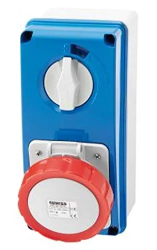 Gewiss GW66208N Interlocked Vertical Socket-Outlet with Bottom and Rotary Switch, without Fuse-Holder Base, IP67, 6 Reference, 3P E Pole, 380V-415V, 16 A, 50 Hz/60 Hz, Red