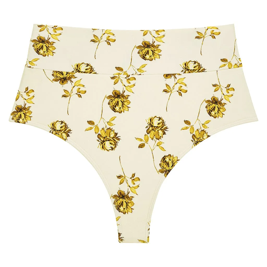 Gold Filigree Added Coverage High Rise Bikini Bottom