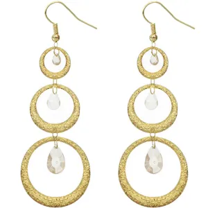 Gold Long Triple Hoop Gemstone Earrings