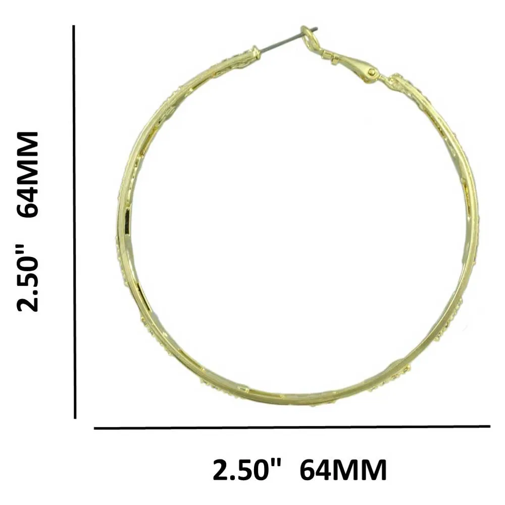 Gold-plated Large Hoop with Crystal Cutout Pierced Earring - REC032G