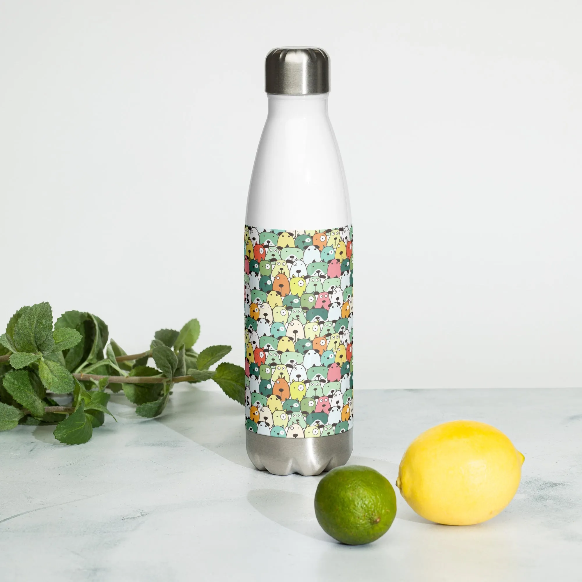 Green Cartoon Dogs Water Bottle