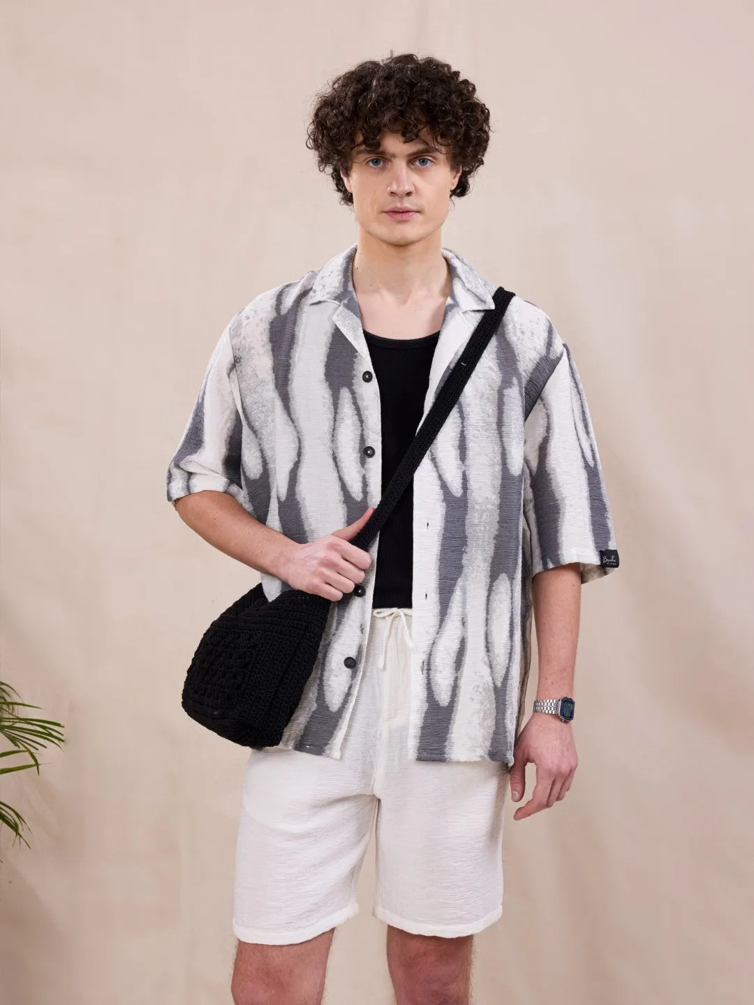 Grey Abstract Print Resort Shirt