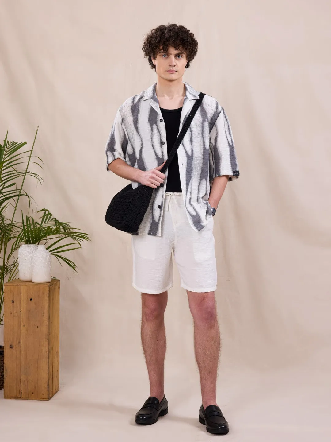 Grey Abstract Print Resort Shirt