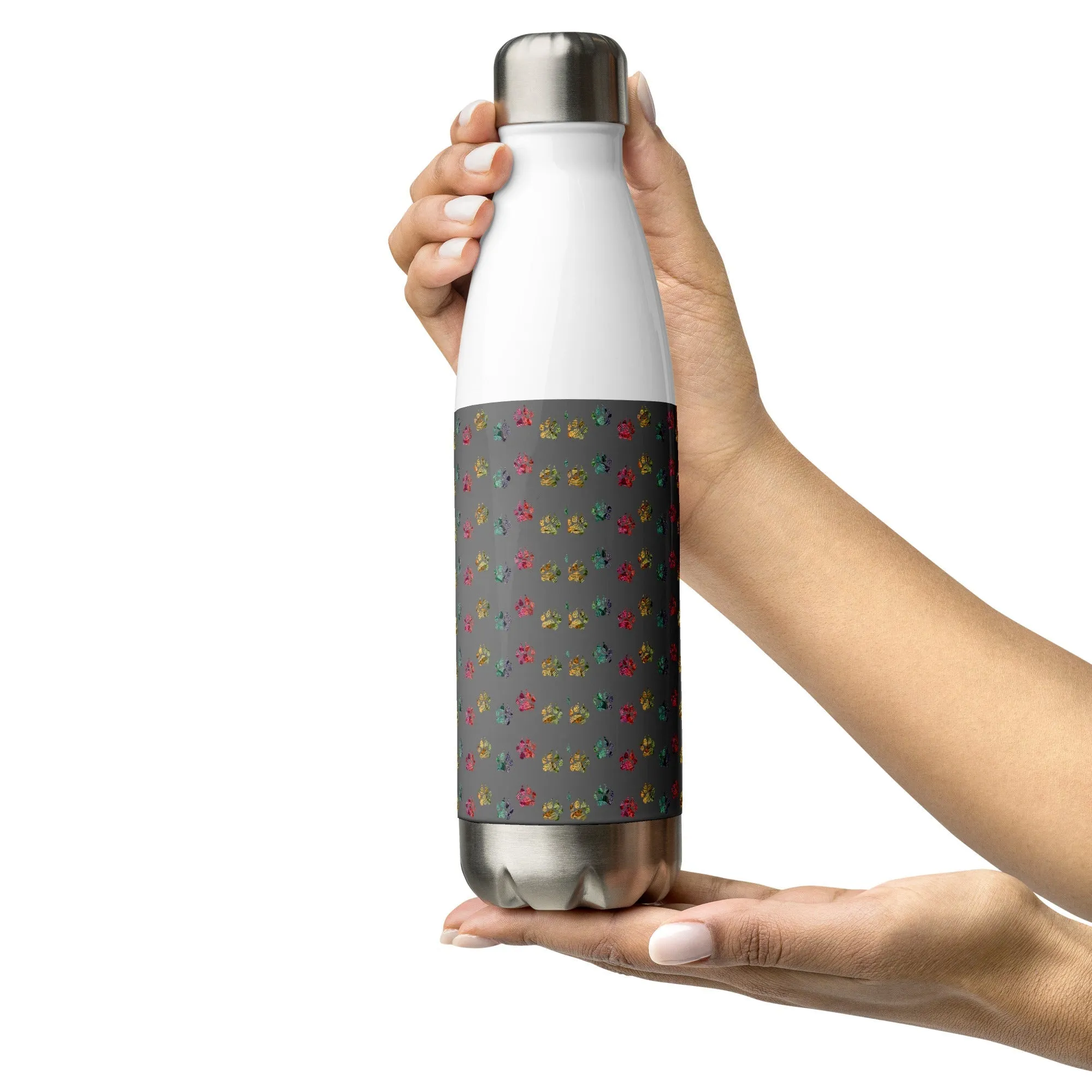 Grey Paw Prints Water Bottle