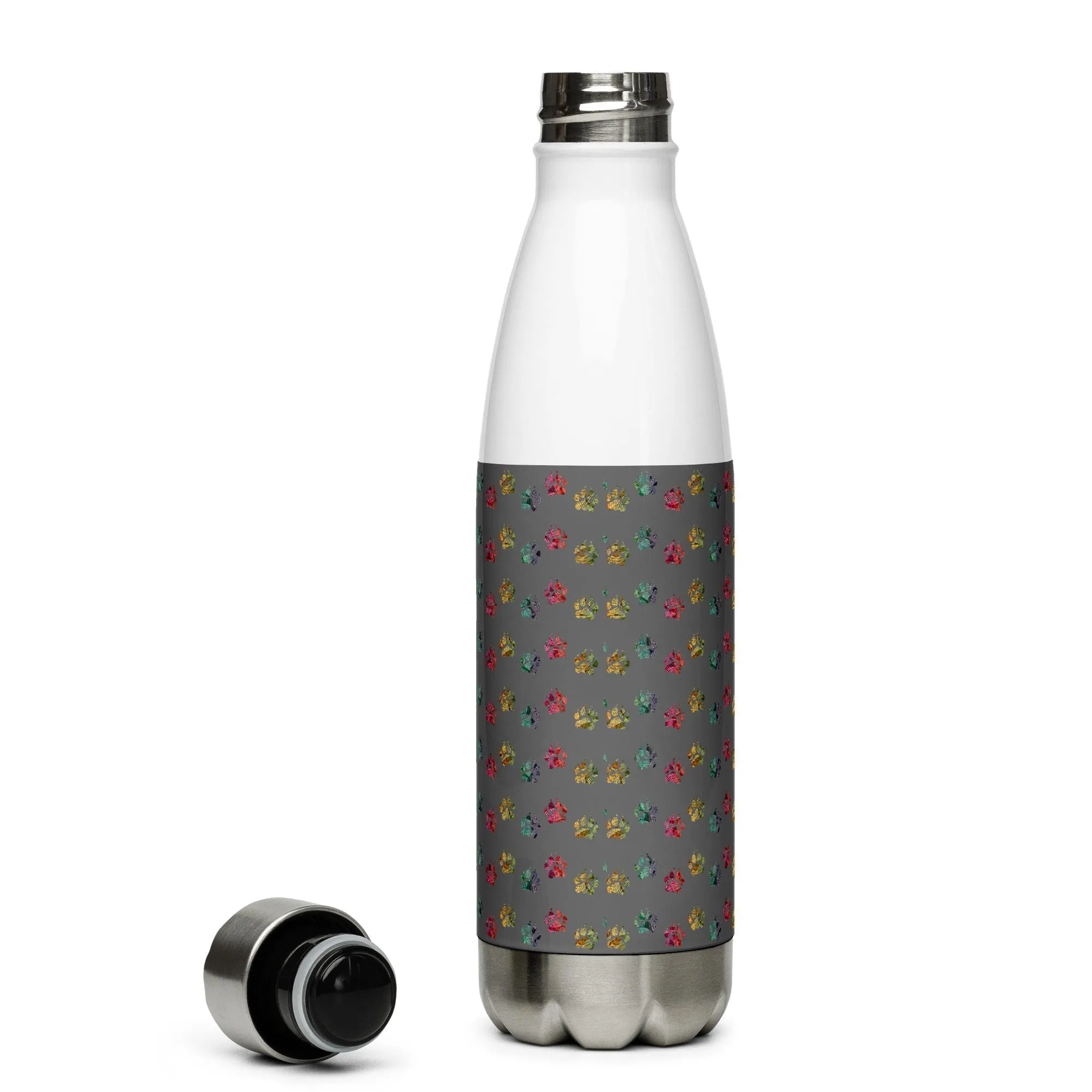 Grey Paw Prints Water Bottle