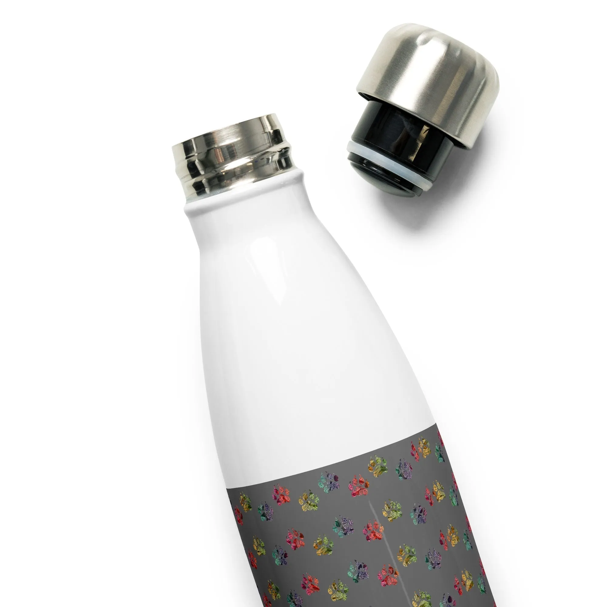 Grey Paw Prints Water Bottle