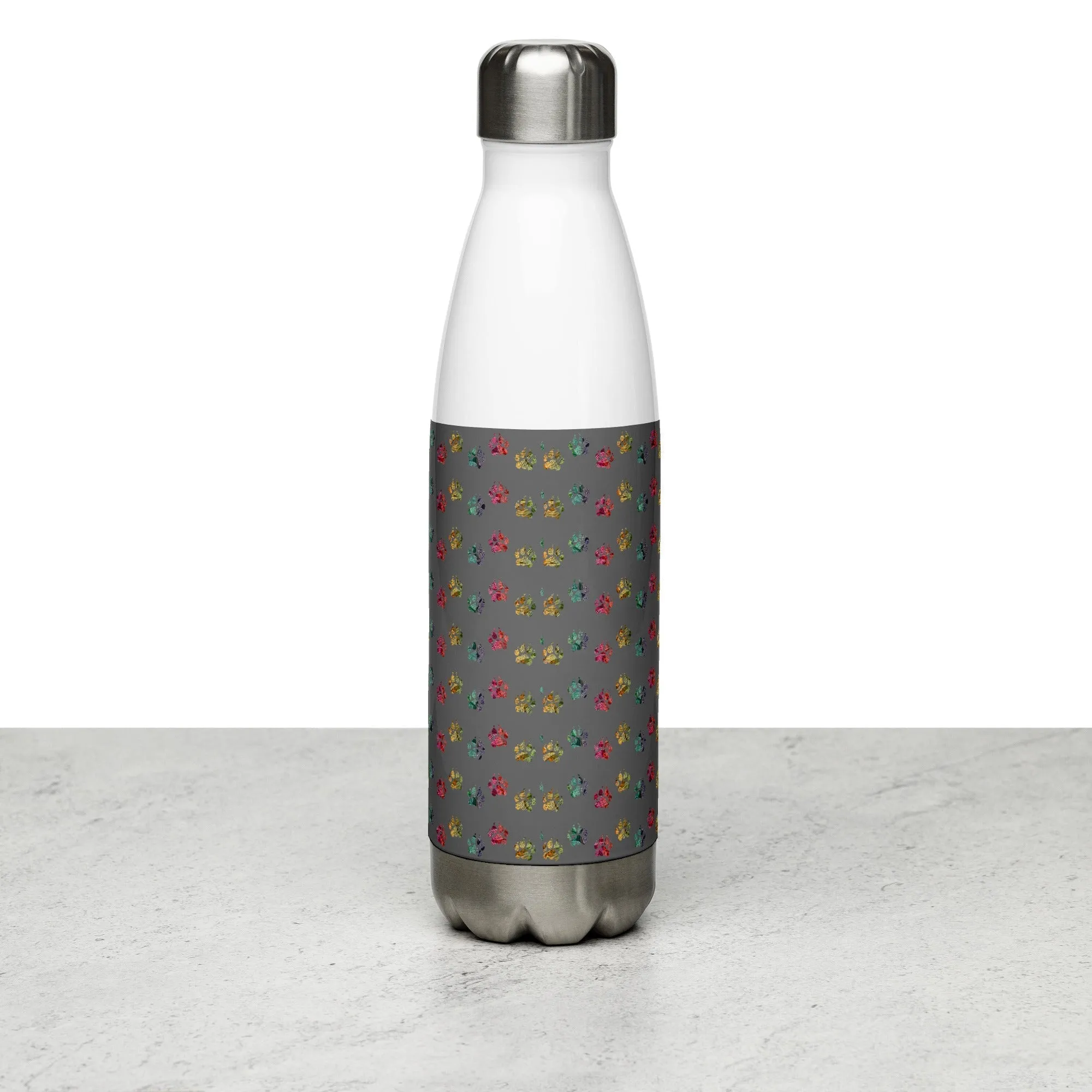 Grey Paw Prints Water Bottle