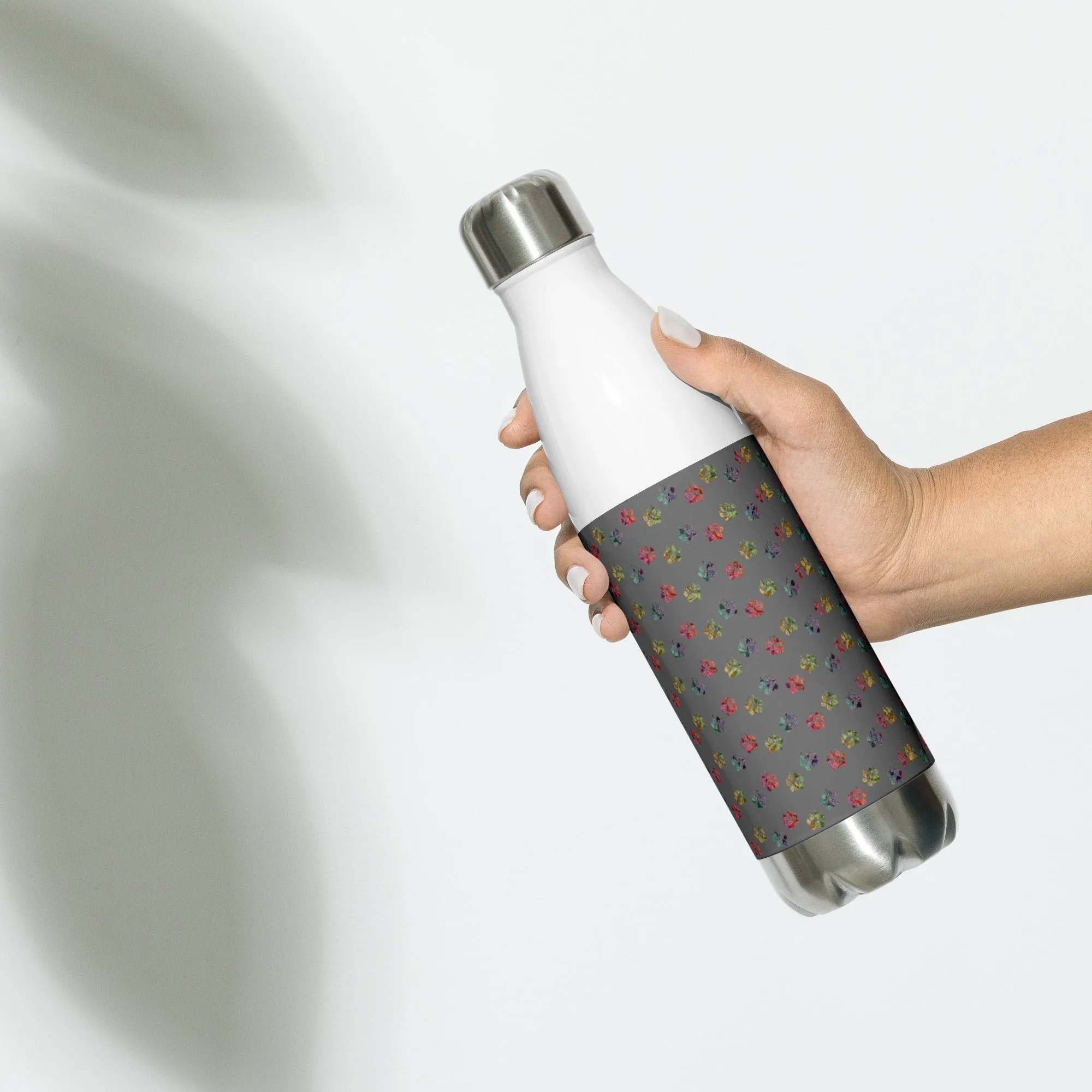 Grey Paw Prints Water Bottle