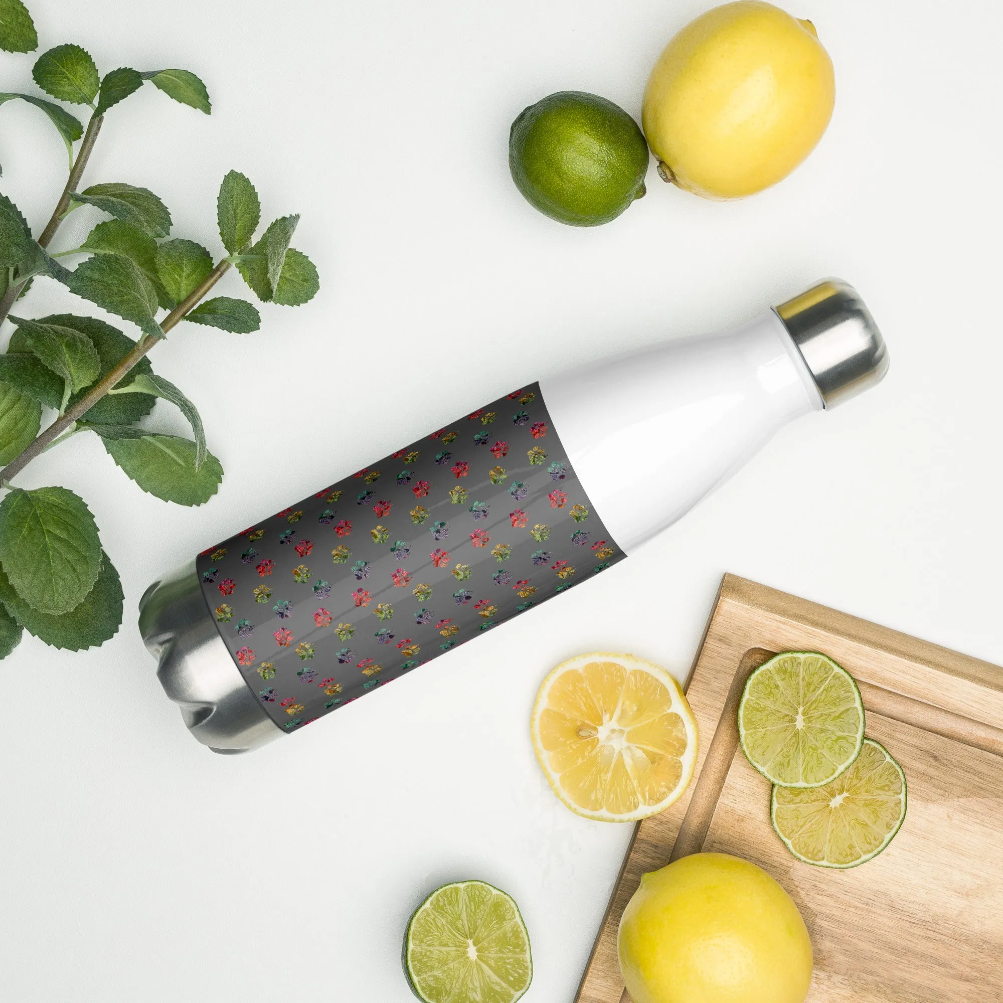 Grey Paw Prints Water Bottle