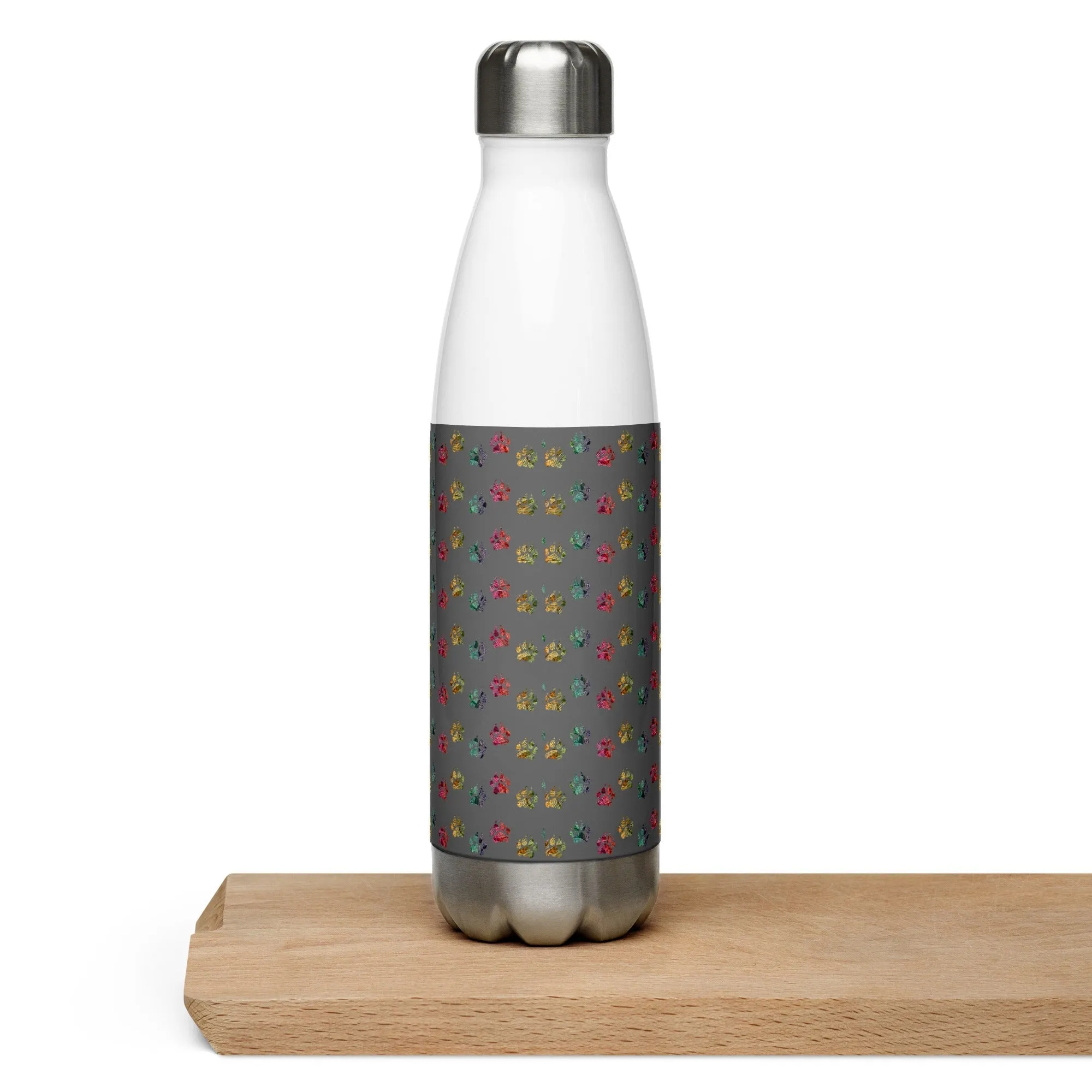 Grey Paw Prints Water Bottle