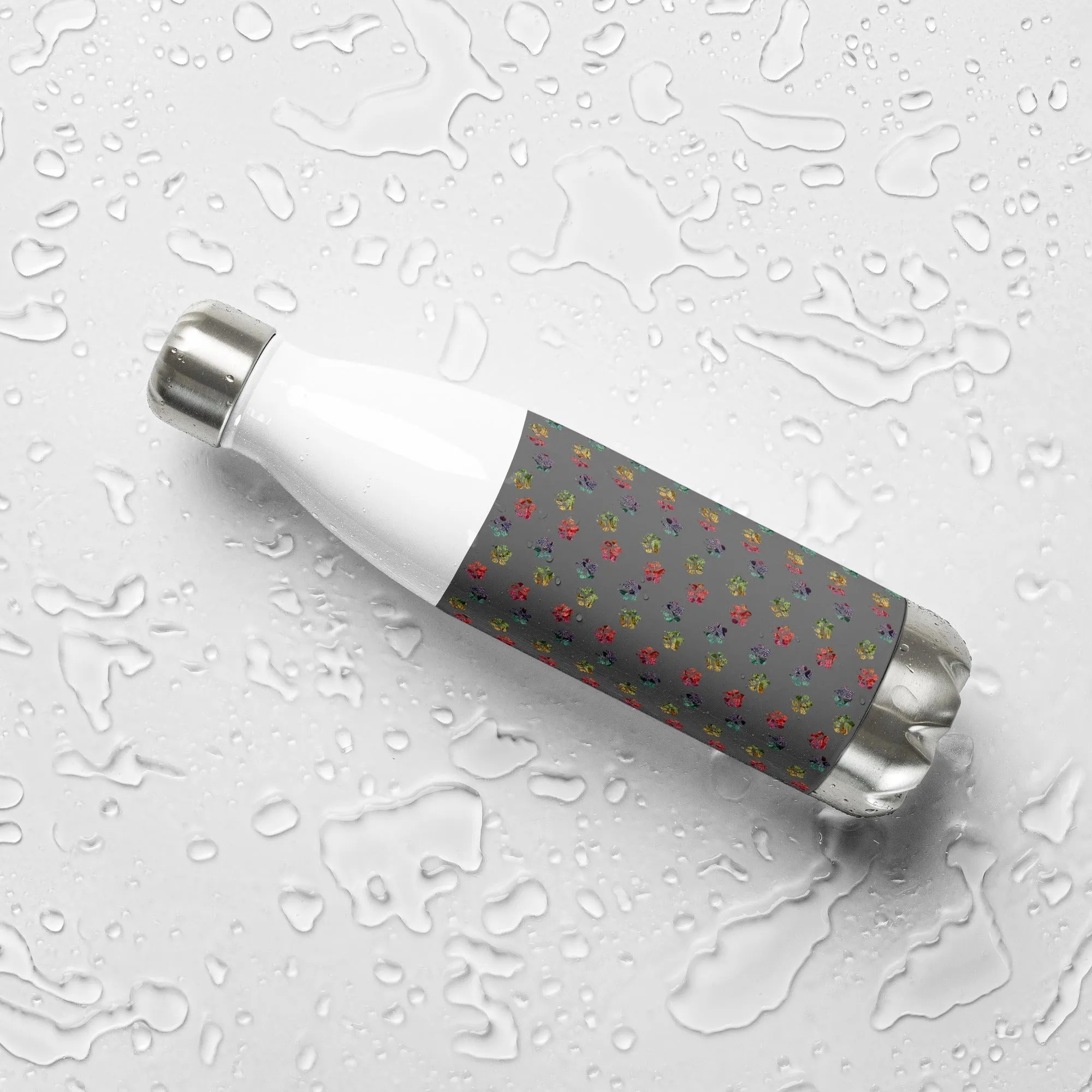 Grey Paw Prints Water Bottle