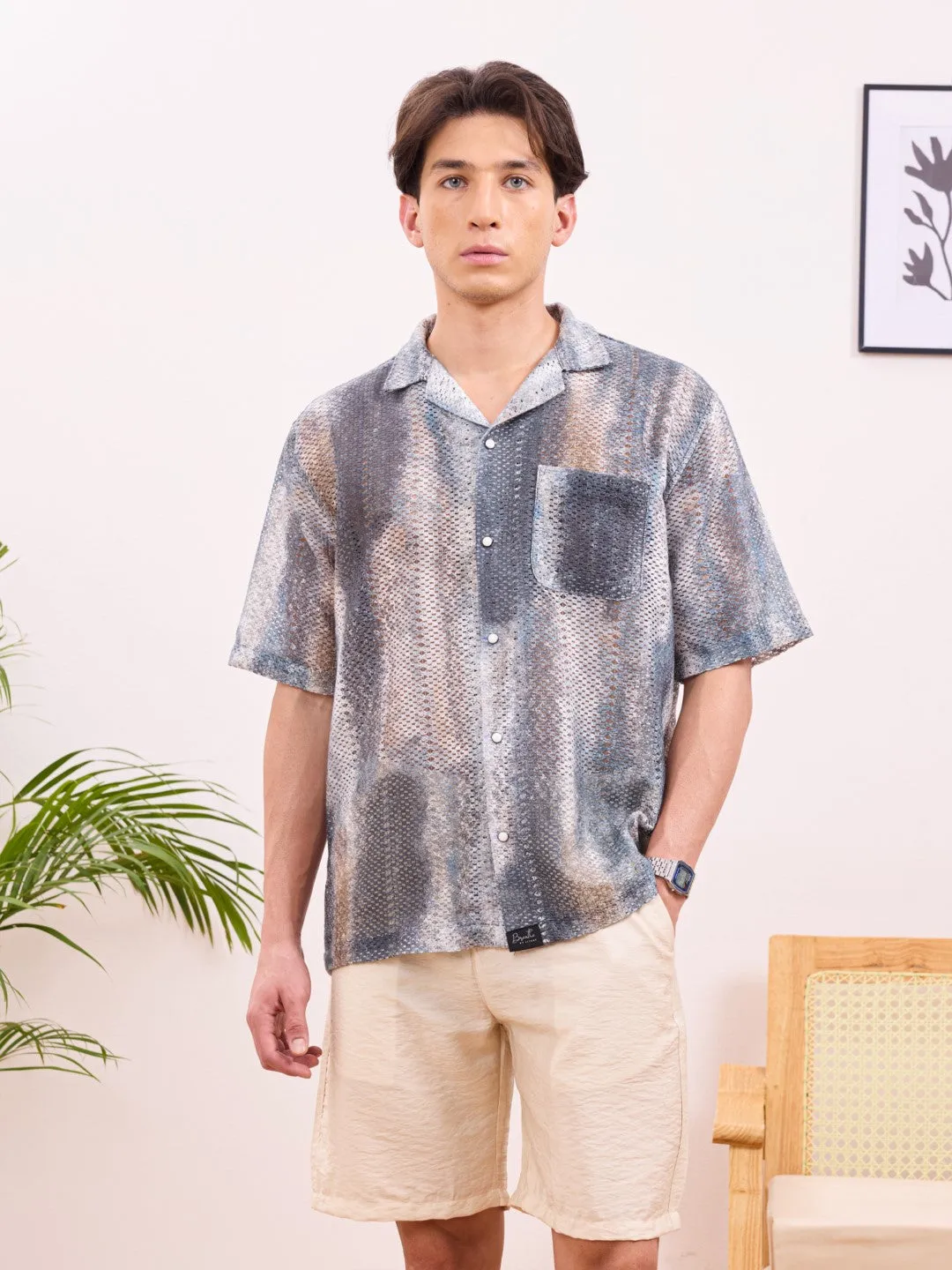 Grey Printed Resort Shirt